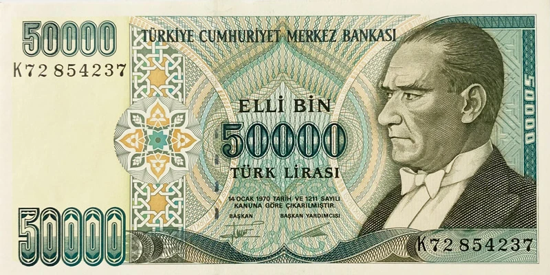 اسکناس ترکیه 50000 لیر ترکیه سری قدیم